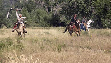 CASPER, WY__CIRCA Â JULY Â 2015__Soldiers and indians reenactment in Casper, Wy. circa July 2015
