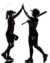Women playing softball players silhouette isolated