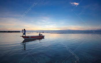 Back boat on the sea of bali island