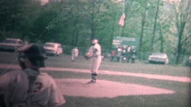 (8mm Vintage) 1965 Boy Playing Little League Baseball Pitching