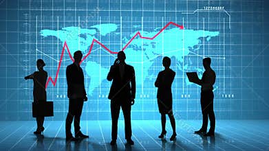 Business people in front of global business interface
