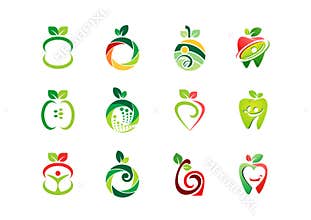 apple, logo, fresh, fruit, fruits, nutrition, health nature set icon symbol vector design