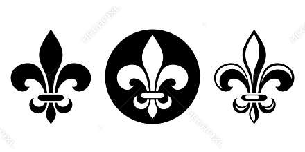 Fleur-de-lis. Set of black silhouettes of lily flowers. Vector illustration.