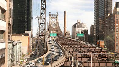 Queensboro Bridge in Manhattan street traffic in 4k
