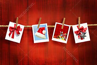 Photos frames on rustic red wood