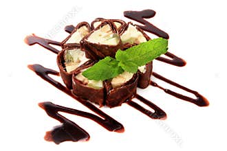 Chocolate Sushi Roll garnished with fruit