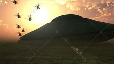 Giantic alien spaceship landing in the desert