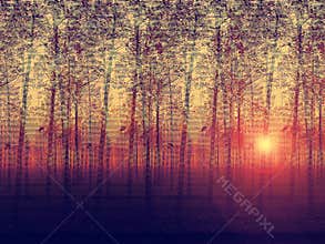 Artistic painted depiction of landscaped poplar tr