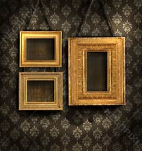Gilded frames on antique wallpaper