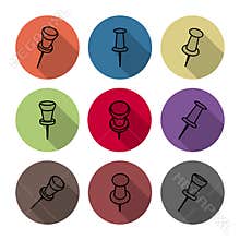 Set of icons pushpins, vector illustration.