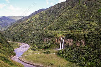 View over waterfalls near BaÃ±os de Agua Santa, Ecuador