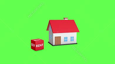 3D house buy and rent concept animation on green background