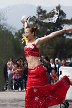 Girl splashing water, funny and overstated emotions