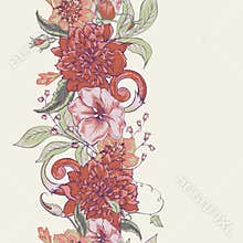 Vintage botanical seamless border with blooming