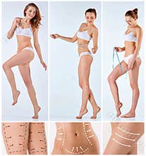Collage of female body with the drawing arrows