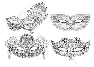 Carnival mask designs for coloring book for adult