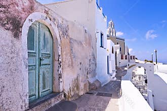 Santorini Greece cobbled stone street.