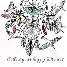 Hand drawn dream catcher in engraved style on white