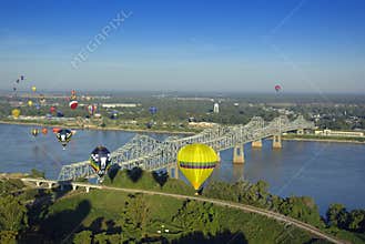 Hot Air Balloons Over Mississippi River