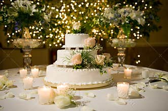 Wedding cake on the decorated table