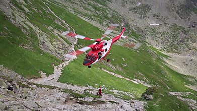 Tatra Mountains,Poland - JULY 4, 2015:Rescue helicopter in the tatra mountains