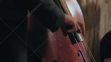 Jazz guitar trio playing on stage