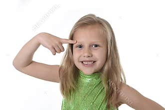 Cute little girl pointing her eyebrow in body parts learning school chart serie
