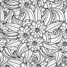 Pages for adult coloring book. Hand drawn artistic ethnic ornamental patterned floral frame in doodle.