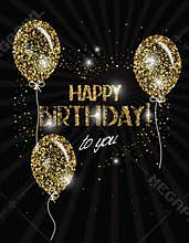 Happy Birthday banner with abstract gold air balloons