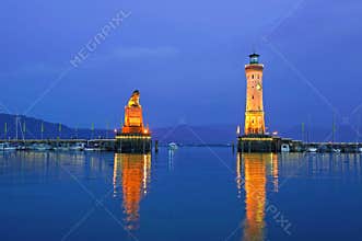 Lindau harbor at dusk