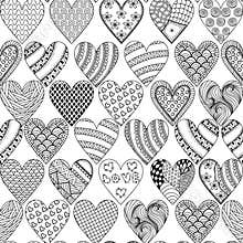 Hand drawn ornamental heart with love in doodle, zentangle tribal style, seamless pattern for adult coloring pages, card for St.