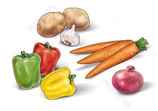 Vegetables still life Illustration carrot, garlic, onion, onion red chili peppers and potatoes isolated on a white background 2025