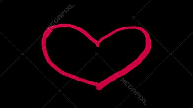 Drawing heart by red crayon on black background