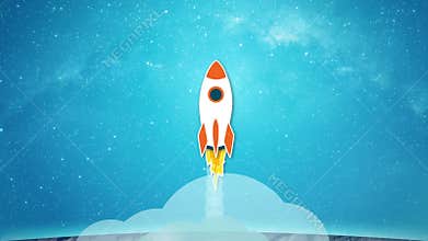 Animation of rocket flying from the moon surface to the stars