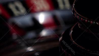 Usual roulette wheel running and stops, close up