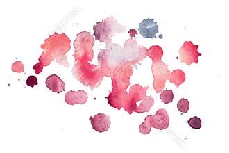 Abstract watercolor aquarelle hand drawn blot colorful red paint splatter stain.
