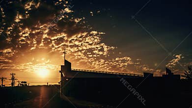 Timelapse sunset over the Catholic Church in Melbourne