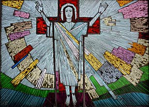 Risen Jesus Christ colorful artwork in glass