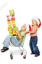 Happy kids christmas shopping