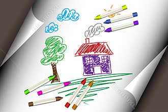 Child kids drawing of a house or home