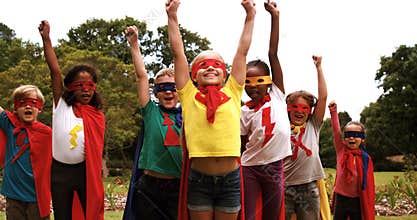 Group of kids pretending to be a super hero