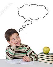 Adorable child thinking in the school