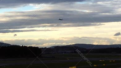 Plane setting off at Sunset-Zurich-Airport ZRH, Switzerland