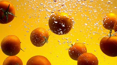 Tomatoes in the water with air bubbles