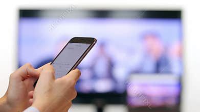 Woman hands texting on smartphone close up