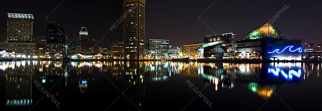 Baltimore Harbor night panorama