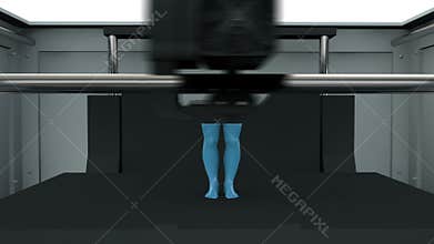 3D printing device creating a male body. The whole process is speeded. Realistic animation.