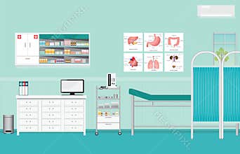Medical examination or medical check up interior room.