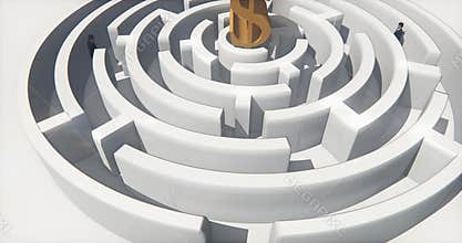 4k dollar symbol in center of maze,businessman stand in the labyrinth entrance.