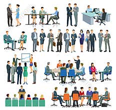 Business men and women interacting